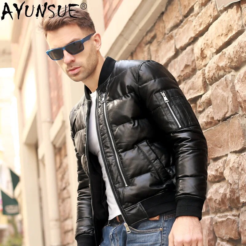 2024 Men Clothing Autumn Coat Winter 5XL Men's Genuine Sheepskin Leather coats Down Jacket Baseball Clothes Ropa LXR374