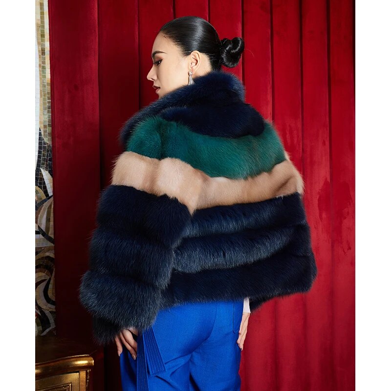 Women's Fur Coat 2223 Trend Natural Fur Short Mink Rainbow Fashion Outerwear Jackets Trench Coats New Outdoor Clothes Clothing