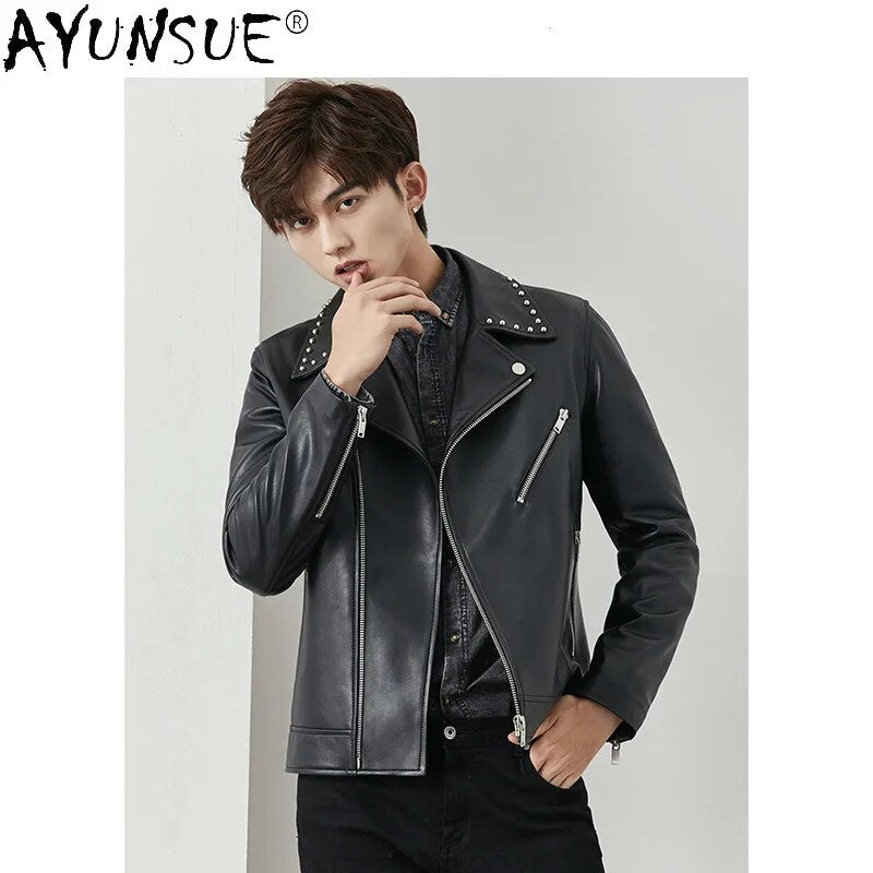 Men Clothing 2024 Autumn Genuine Leather Jacket Men's Clothes Sheepskin Coat Male Motorcycle Man Jackets Chaqueta LXR551