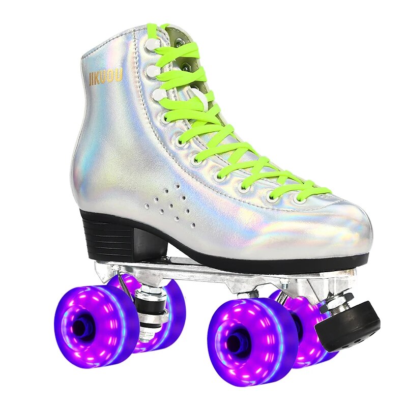 Dazzling Wind Flash Roller Skate Shoes Ice Rink Skate 4 Wheels Sneakers Six Lights Illuminated Wheels With Large Speed Pulley