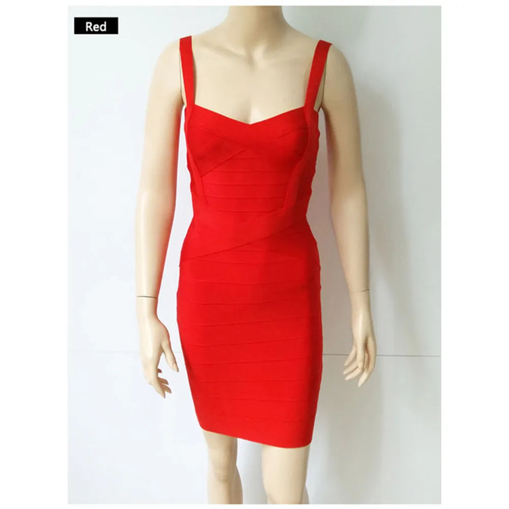 2023 New Women Sexy Spaghetti Strap Rayon HL Elastic Celebrity Bandage Dress Bodycon Mini Club Evening Party Dresses Drop Ship - KAISERINC