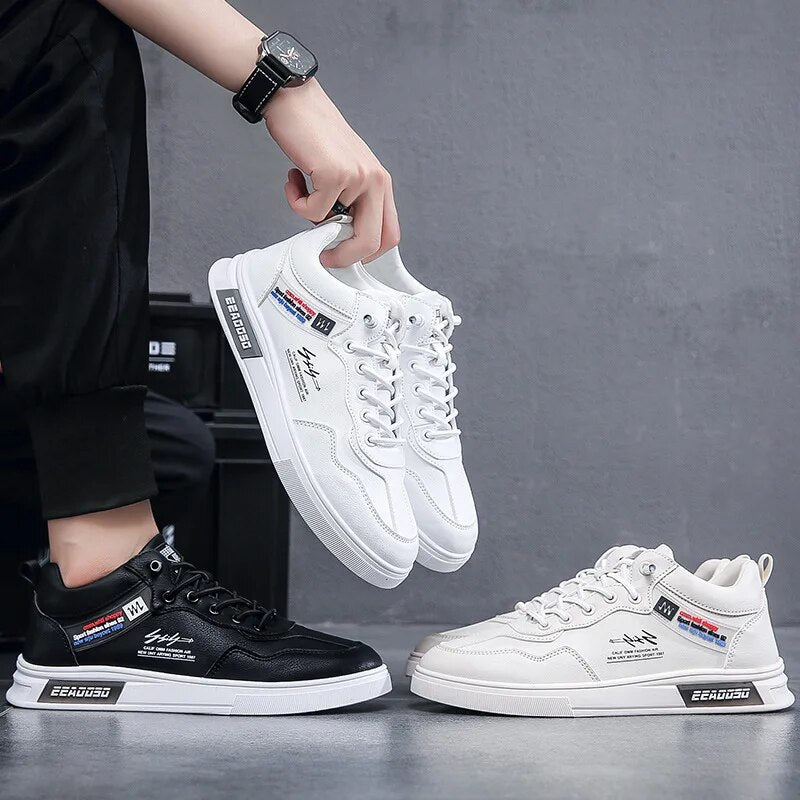 Men's Shoes 2023 Autumn New Leather Texture Board Shoes Versatile Daily Sports Casual Shoes with Mid Top Loafers Men Sneakers