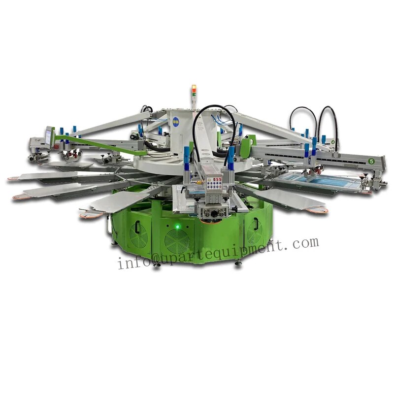 Automatic 6 Color 14 Stations Rotary Screen Printing Machine for T shirt, Automatic Garment Screen Printer