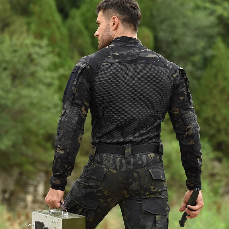 HAN WILD Men's Outdoor Hunting Tactical Shirts Air Soft Combat Tee Shirts Breathable Army Military Shirts Gray Hunting T-shirt