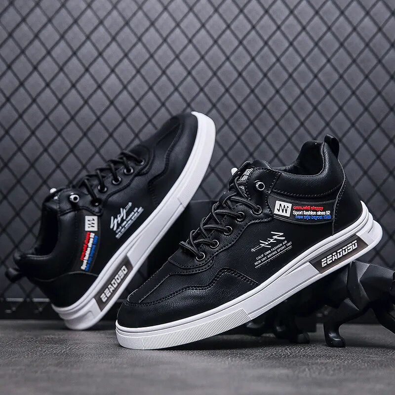 Men's Shoes 2023 Autumn New Leather Texture Board Shoes Versatile Daily Sports Casual Shoes with Mid Top Loafers Men Sneakers