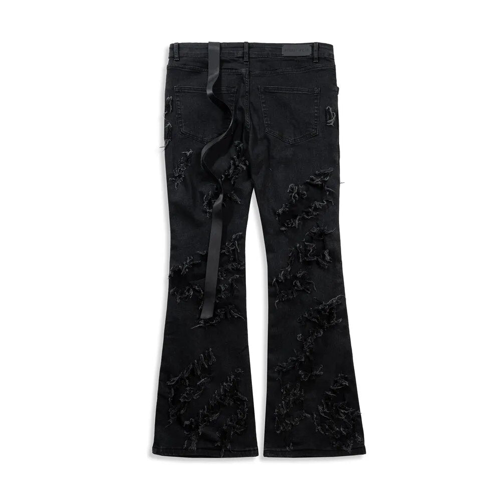 Men Denim Jeans Cotton Gothic Men's Clothing Coated Autumn Slim Straight Boot Cut Solid High Street Black Jeans Long Pants