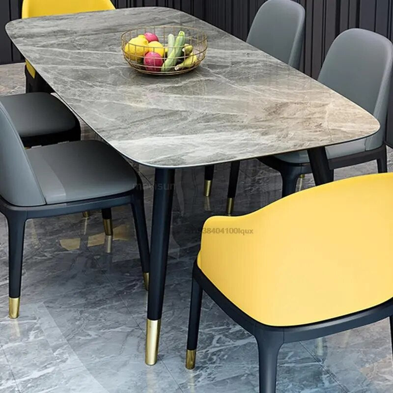 New Italian Style Luxury Dining Room Furniture Modern Creative Rectangular Marble Dining Table Dining Set 4 Chairs With Table