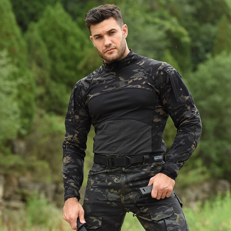 HAN WILD Men's Outdoor Hunting Tactical Shirts Air Soft Combat Tee Shirts Breathable Army Military Shirts Gray Hunting T-shirt