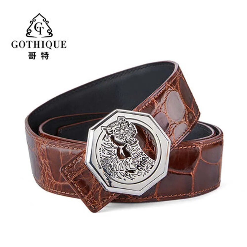 gete new crocodile leather belt  male  Smooth buckle  highlights men crocodile belt business americas alligator leather for male
