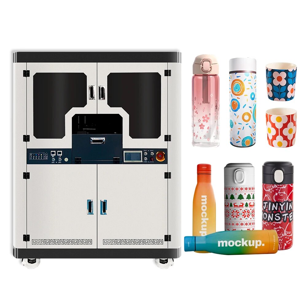 Cylinder UV Printer with 3pcs XP600 Print Head UV Printer with Varnish Effect for Bottle Thermos Cup Lipstick Cylinder Printing