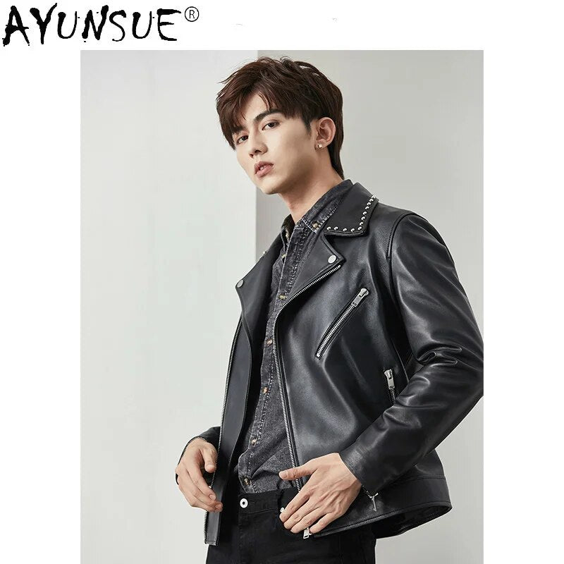 Men Clothing 2024 Autumn Genuine Leather Jacket Men's Clothes Sheepskin Coat Male Motorcycle Man Jackets Chaqueta LXR551