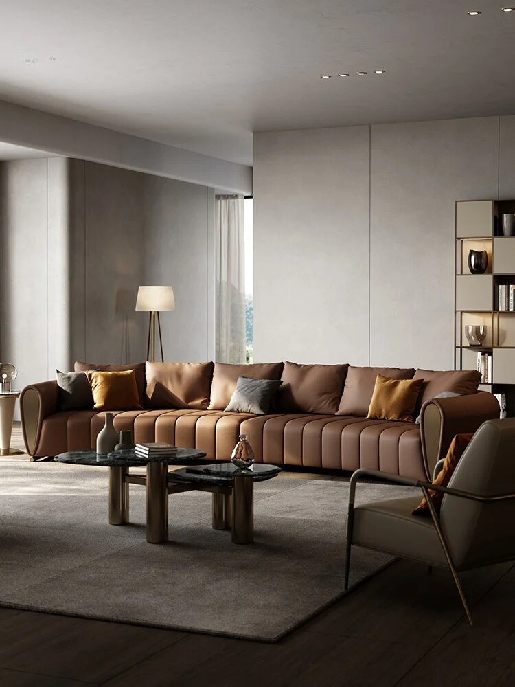 Sofa living room modern luxury 2021 new villa high-end luxury four-person arc Italian minimalist leather sofa