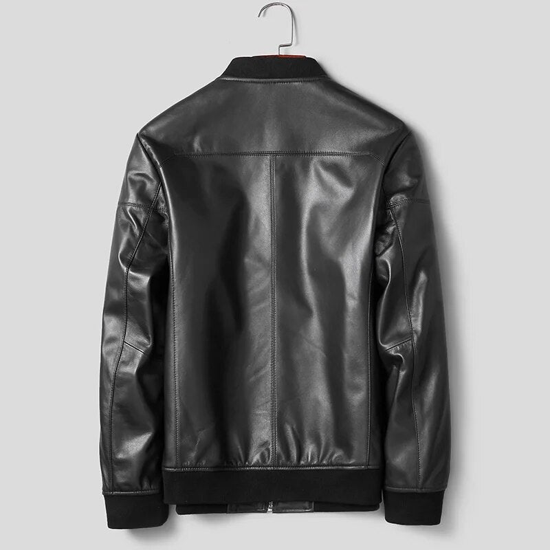 Men Jacket for Genuine Leather Short Real Sheepskin Baseball Style Coat Winter Slim-fit Jackets Chaquetas Para Hombre Cjk