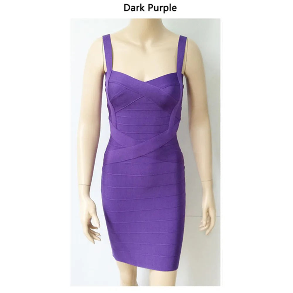 2023 New Women Sexy Spaghetti Strap Rayon HL Elastic Celebrity Bandage Dress Bodycon Mini Club Evening Party Dresses Drop Ship - KAISERINC
