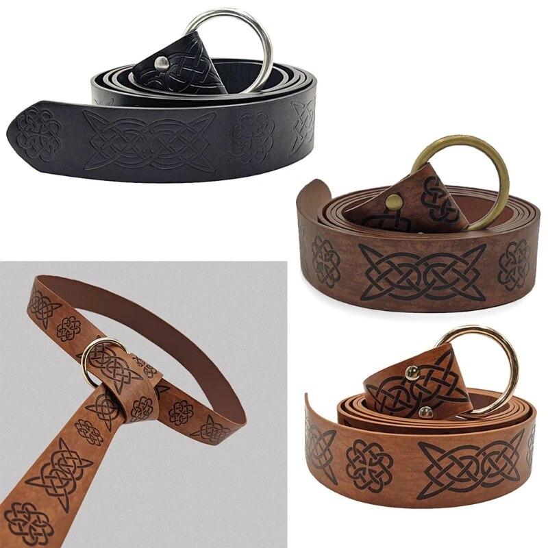 515pcs Medieval Embossed Viking Vegvisir PU Leather Belt Retro Renaissance Knight Belt