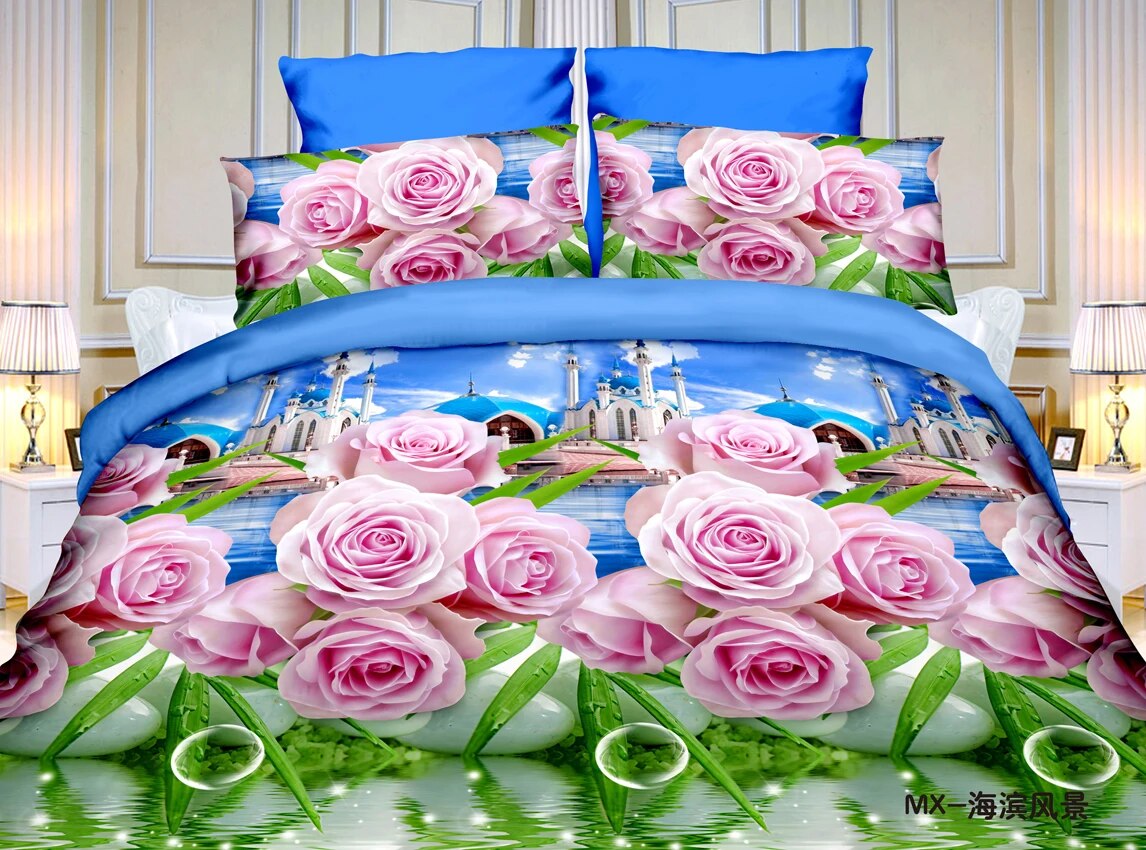 3D Flowers Bedding Set Quilt Duvet Cover Bed Sheets Pillowcase Full Size 200x220cm Sanding Rose Lily Soft 4pcs/set Home textile