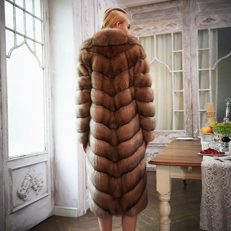 Women's Fur Coat 2223 Trend Natural Fur Long Mink Sable Outerwear Jackets Trench Coats New in Outdoor Clothes Clothing Grey