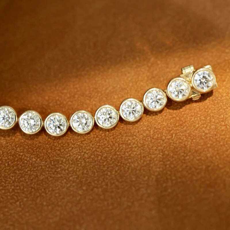 Aazuo 18K Jewelry Yellow Gold Real Diamond 5.5ct Classic Round Tennis Bracelet For Woman Upscale Trendy Wedding Engagement Party