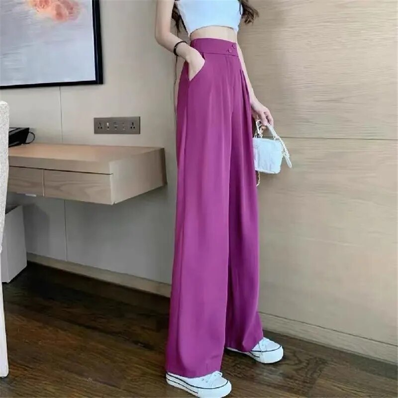 Korean Fashion Casual Y2k Streetwear Straight Wide Leg Trousers 2023 Spring Summer Solid High Waist Harajuku Pleated Suit Pants