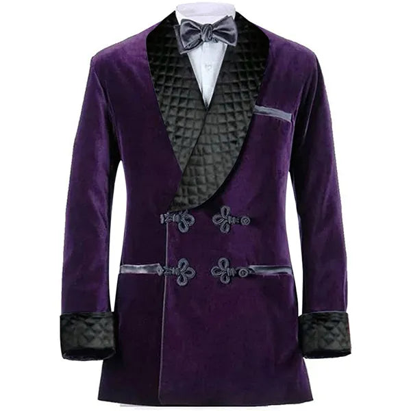 Purple Velvet Men Suit Jacket Shawl Lapel Long Blazer with Double Breasted Dinner Party Wedding Tuxedo Latest Designs Coat - KAISERINC