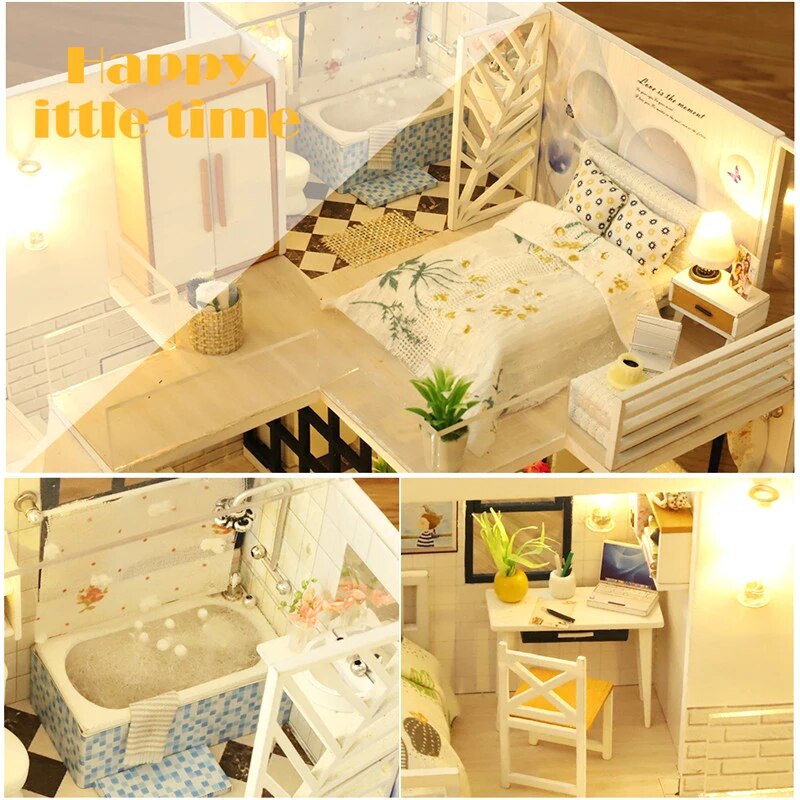CUTEBEE DIY Dollhouse Wooden Doll Houses Miniature Doll House Furniture Kit Casa Music Led Toys for Children Birthday Gift M21