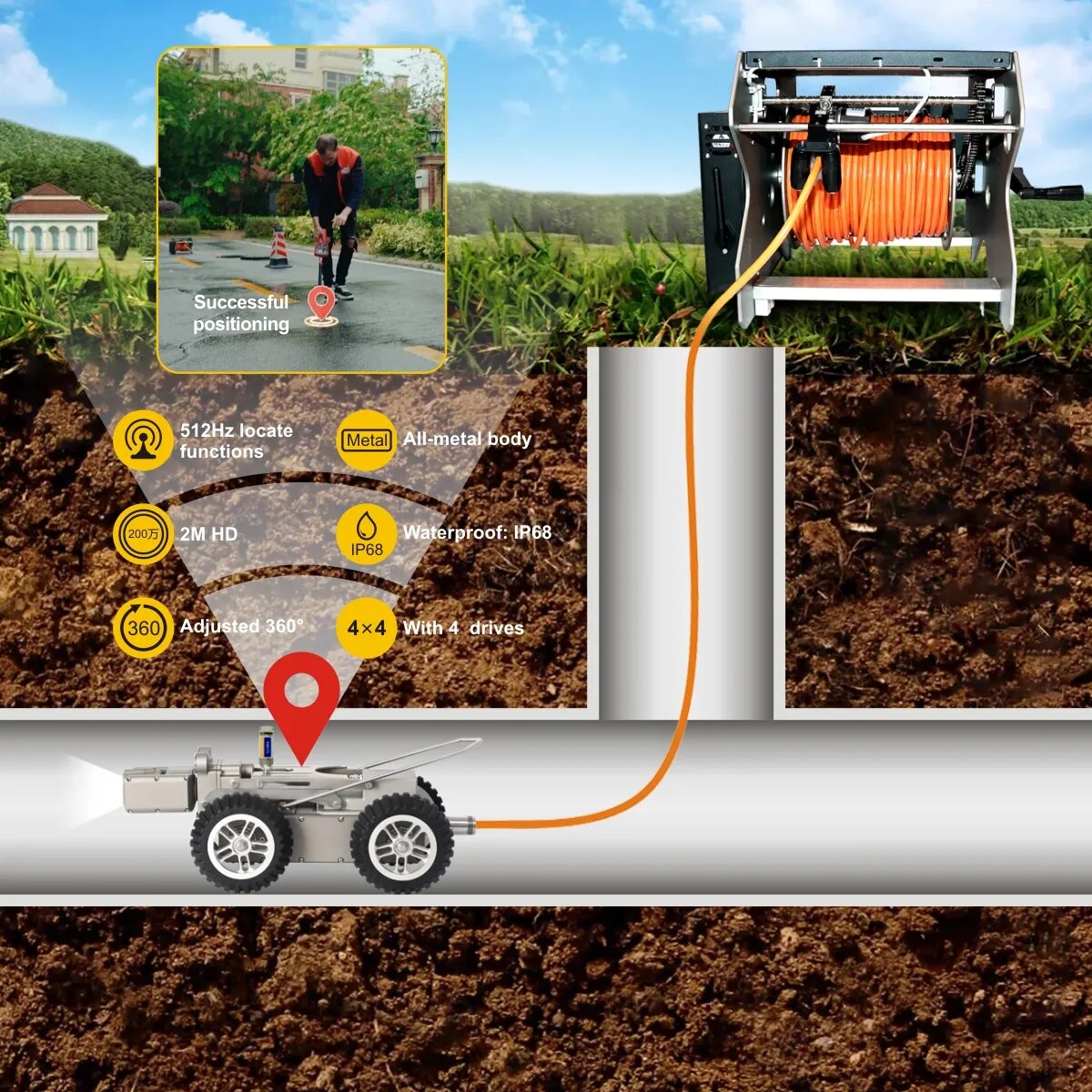 SYANSPAN Underwater CCTV 360 Rotation Endoscope Crawler Drain Sewer Municipal Pipeline Pipe Inspection Camera Pipe Robot