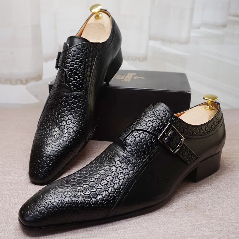 Luxury Men Loafers Shoes Fashion Prints Buckle Strap Men Dress Casual Shoes Black Brown Wedding Office Leather Shoes Men