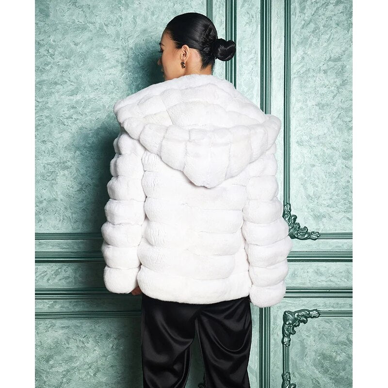 Women's Fur Coat 2223 Trend Natural Fur Long Mink White Hooded Outerwear Jackets Trench Coats New In Outdoor Clothes Clothing