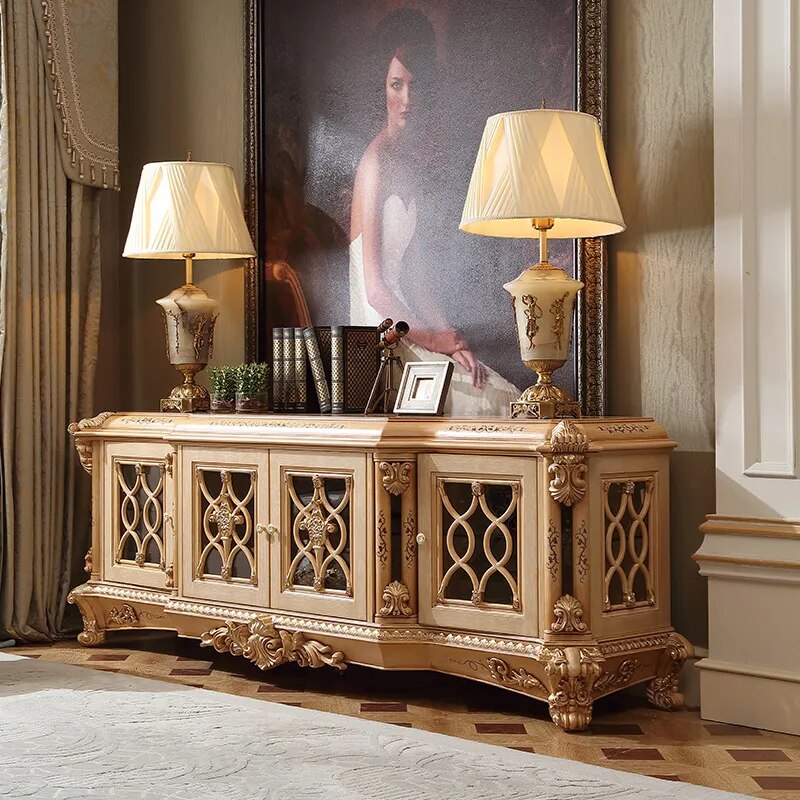 Calofia art collection French solid wood TV cabinets, living room, floor cabinets, villa furniture