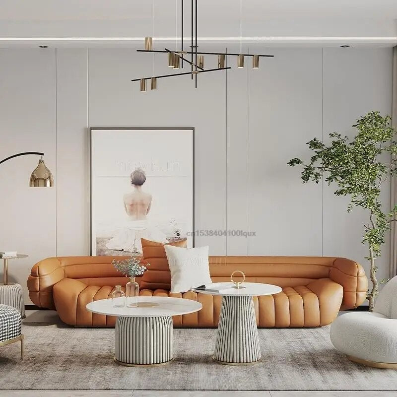 Modern Minimalism Leather Sofa Couch Living Room Furniture Color Yellow Light Grey