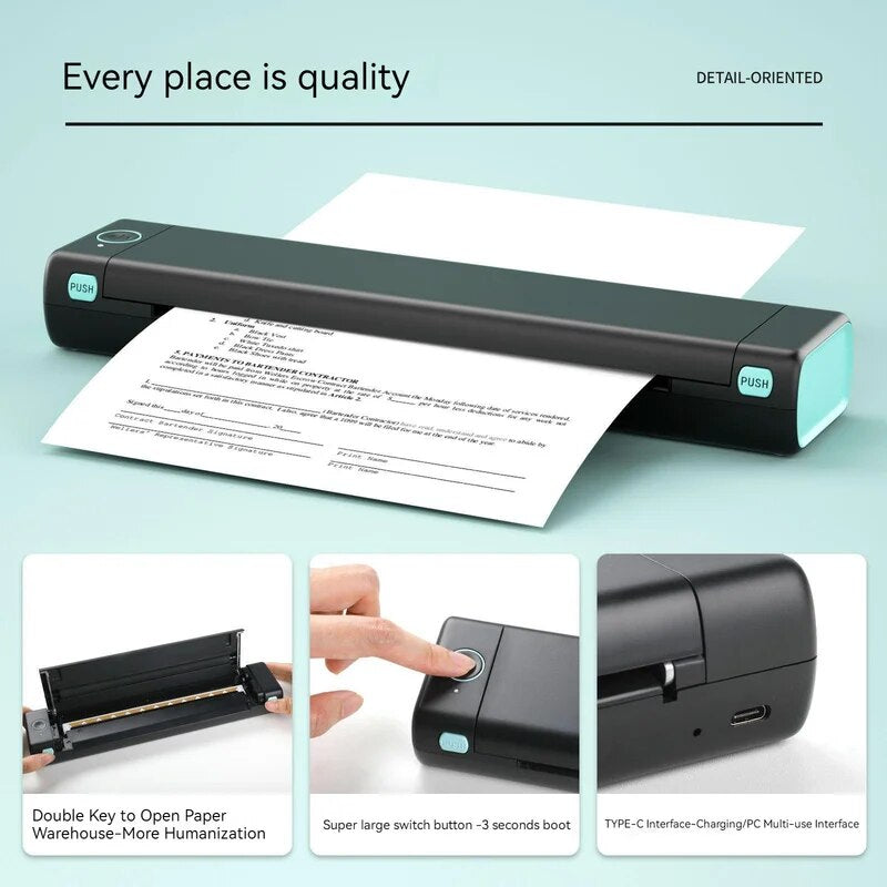 NEW M08F A4 Portable Thermal Printer,Supports 8.26"x11.69" A4 Thermal Paper,Wireless Mobile Travel Printers for Car & Office