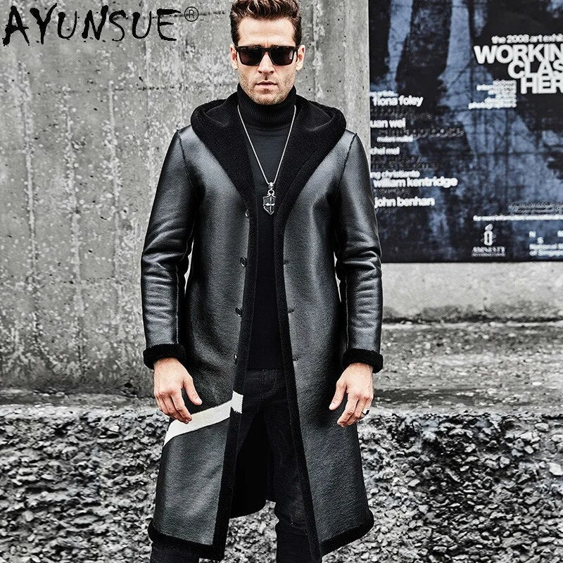 Winter Coat Men's Fake Leather Jacket Men Clothing 100% Wool Windbreaker Double Side Coats Hommes Veste LXR547