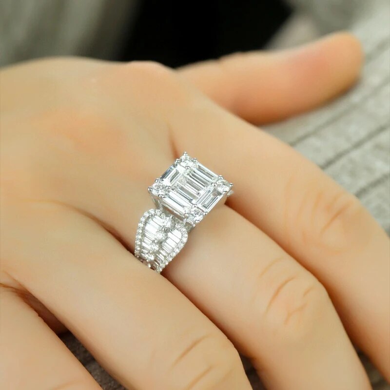 Aazuo Fine Jewerly 18K White Gold Real Natural Diamonds 4.0ct Big Square Luxury Rings Upscale Trendy Senior Party Fine Jewelry