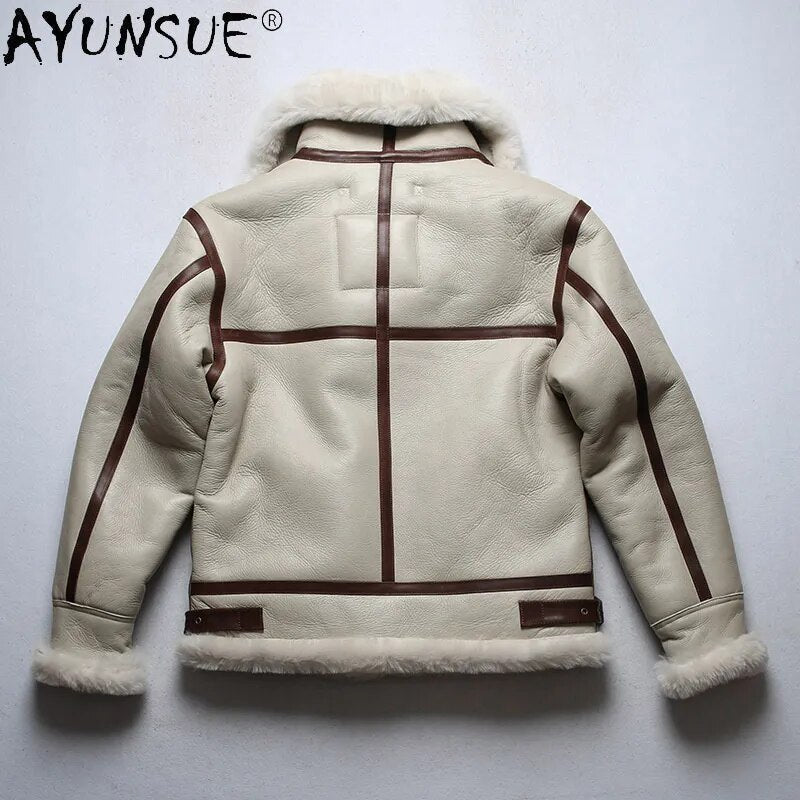 Men's Sheepskin Leather Jacket Men Clothing Real Sheep Shearing Winter Jackets White Wool Fur Coat Hommes Veste LXR910