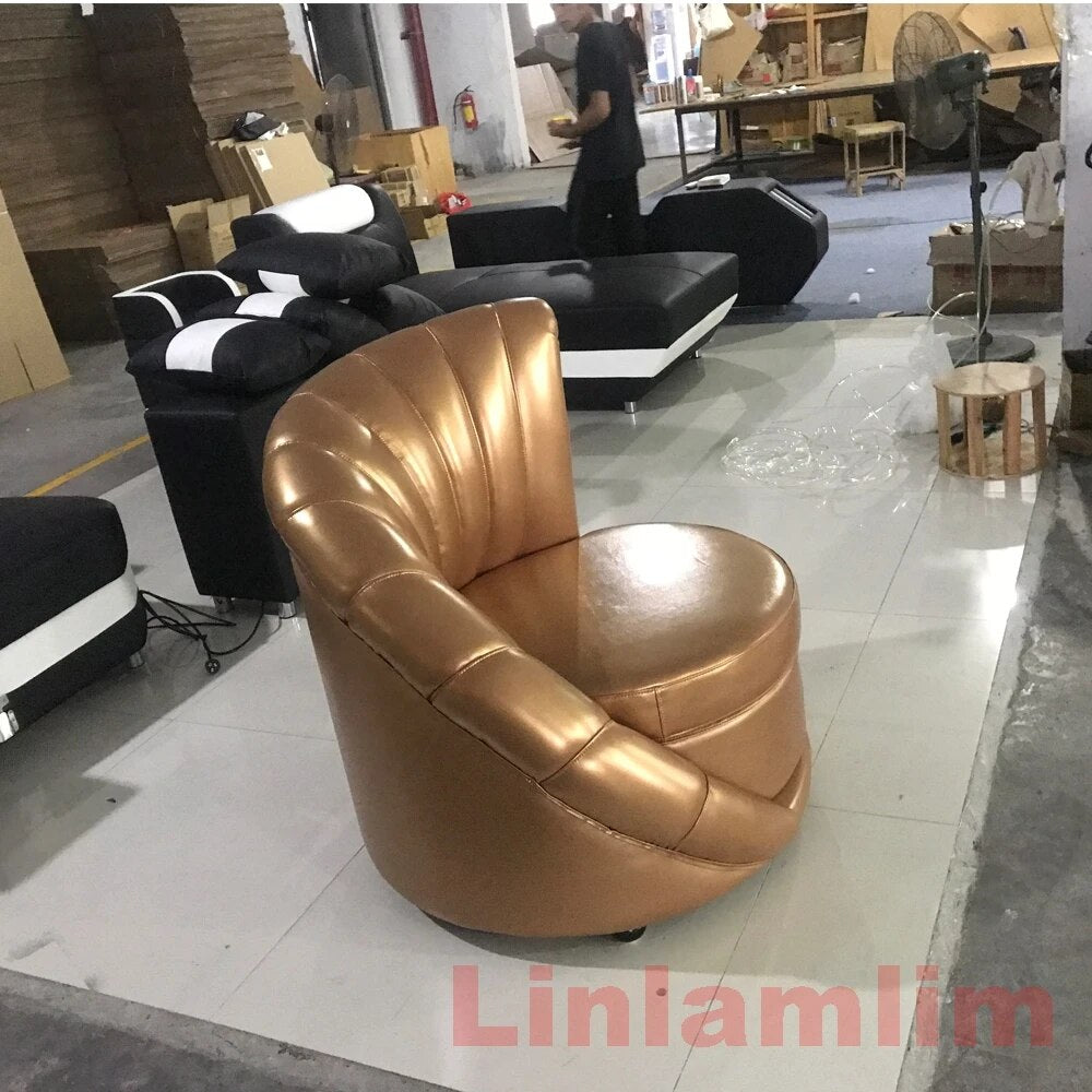 MANBAS Modern Italia Design Genuine Leather Living Room Chair Nordic Leisure Armchair ø90 X 96 Cm In Round and Stylish Furniture