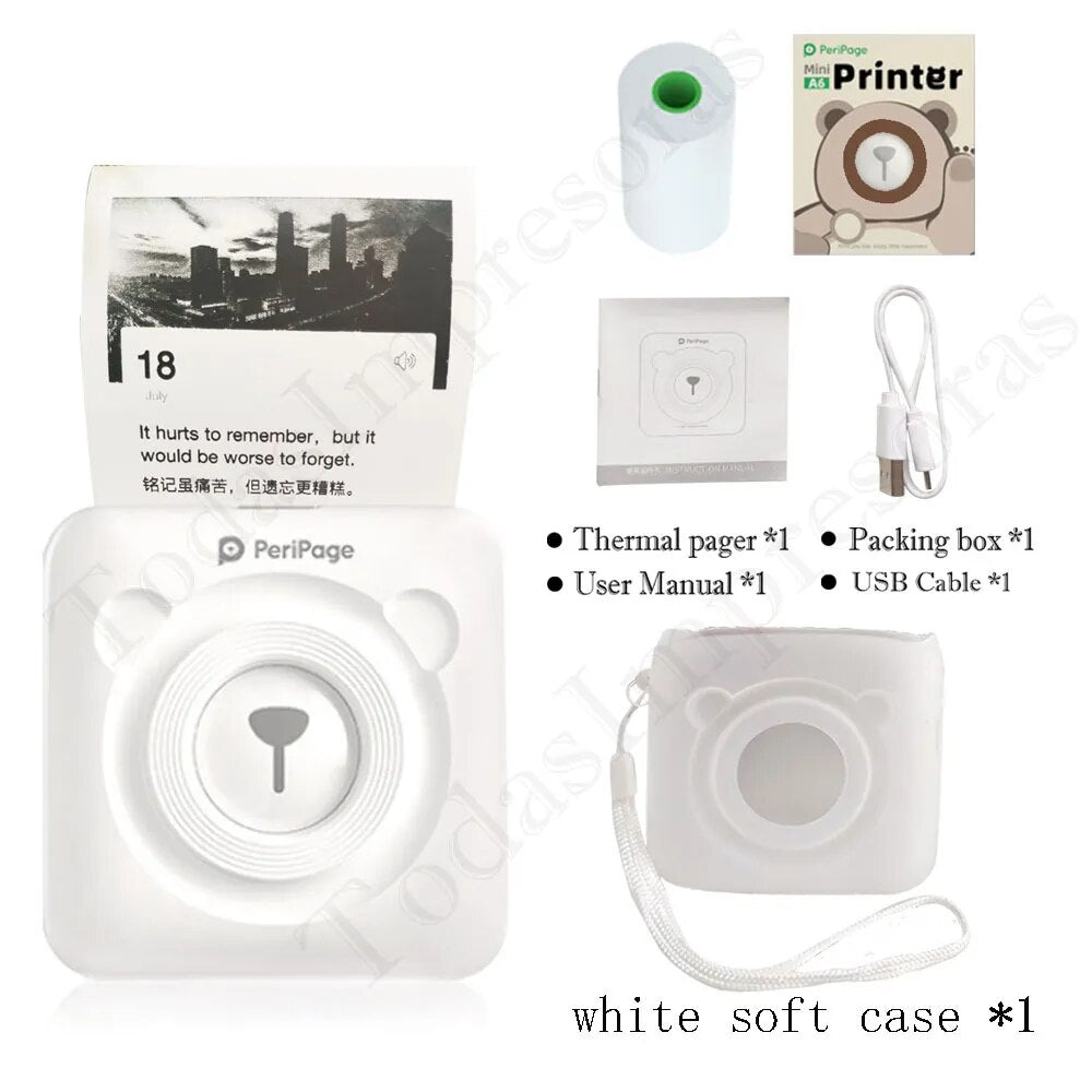 Peripage Label Printer Mini Thermal Photo Printers Wireless Inkless Portable BT 4.0 Pocket iOS Android PC Soft Case Foto Papeles