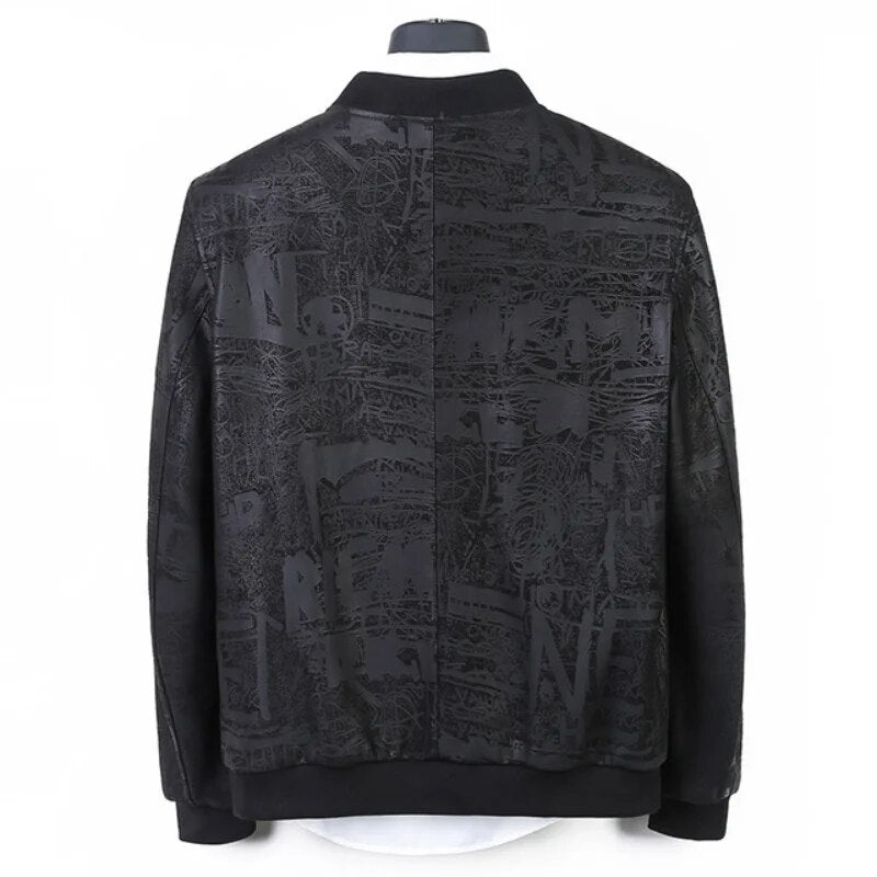 Genuine Leather Clothes Mens Printed Baseball Collar Sheep Jacket Motorcycle Thin Autumn Coat Plus Size 6XL