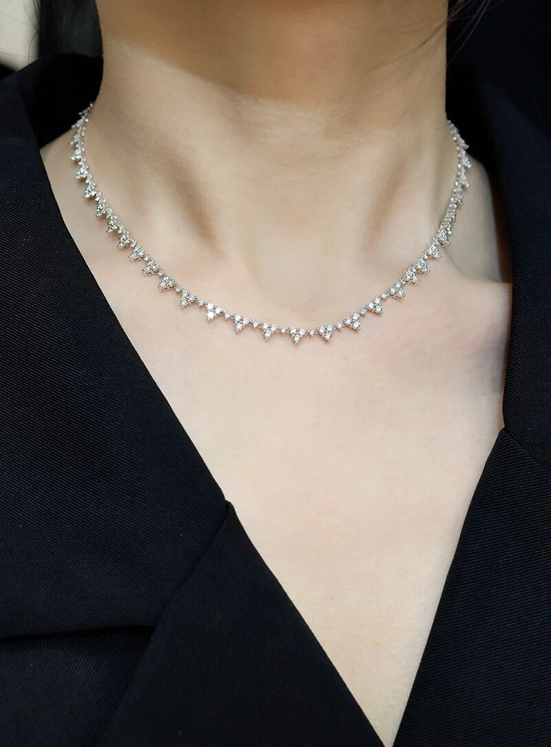 LUOWEND 18K White Gold Necklace Luxury Shiny Real Natural Diamonds 5.8carat Necklace for Women Senior Banquet Jewelry Customize