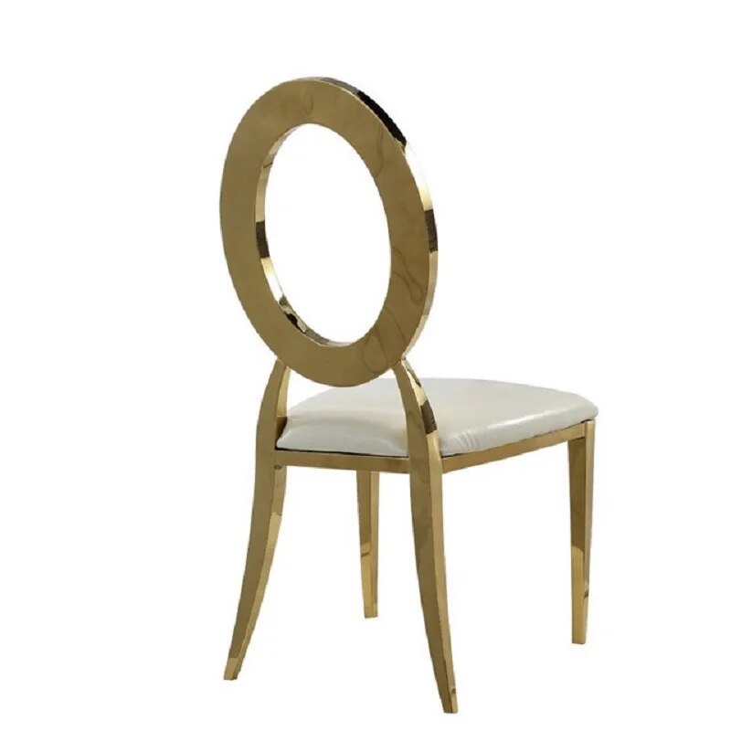 U-BEST Gold Printed Stainless Steel Dinner Event Wedding Chair For Wed Chairs White Banquet Pu Chair Home Furniture  4pcs/lot