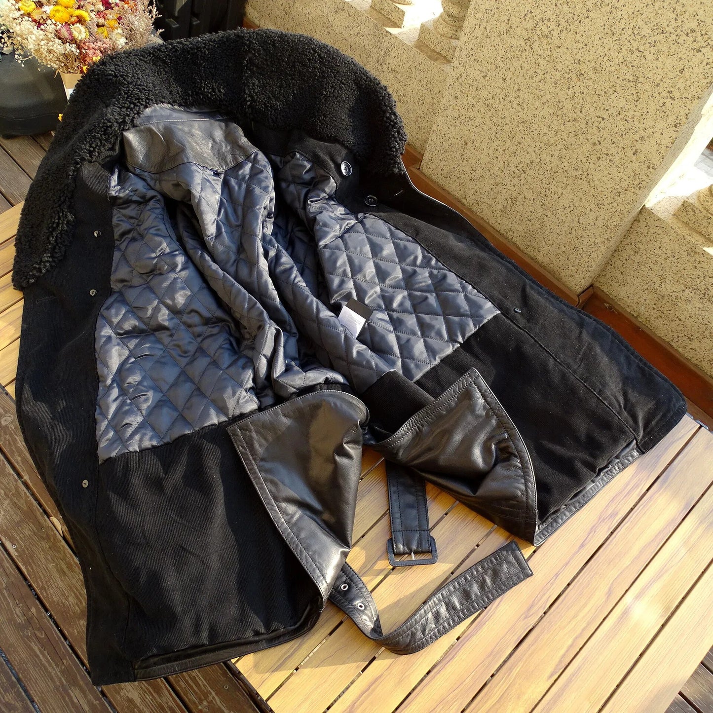 Genuine Leather Jacket for Men Shawl-Collar Slim Long Fit Military Business Style Cowhide Pea Coat Men's Winter Clothing