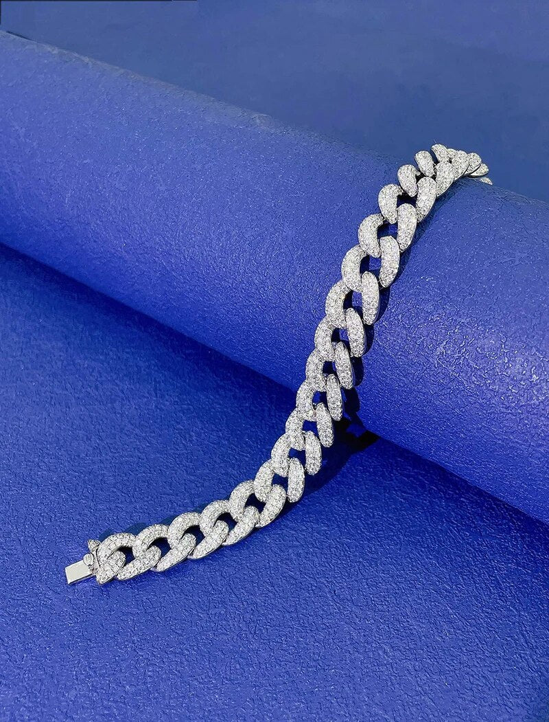 LUOWEND 18K Yellow or White Gold Bracelet Luxury Wide Cuban Chain Shape Real Natural Diamonds 10.65carat Bracelet for Women