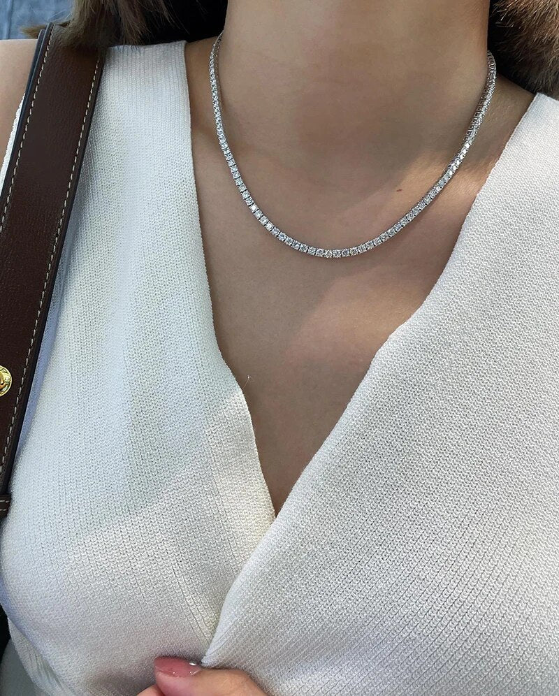 LUOWEND 18K White Gold Necklace Women Real Natural Diamonds 12.0carat Chain Luxury Four Claw Full Drill Design Wedding Jewelry