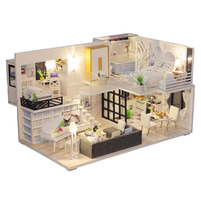 CUTEBEE DIY Dollhouse Wooden Doll Houses Miniature Doll House Furniture Kit Casa Music Led Toys for Children Birthday Gift M21