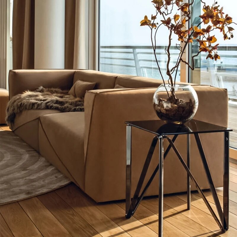 Customized villa custom-made imported first layer frosted leather three-seat sofa Minimalist large apartment designer