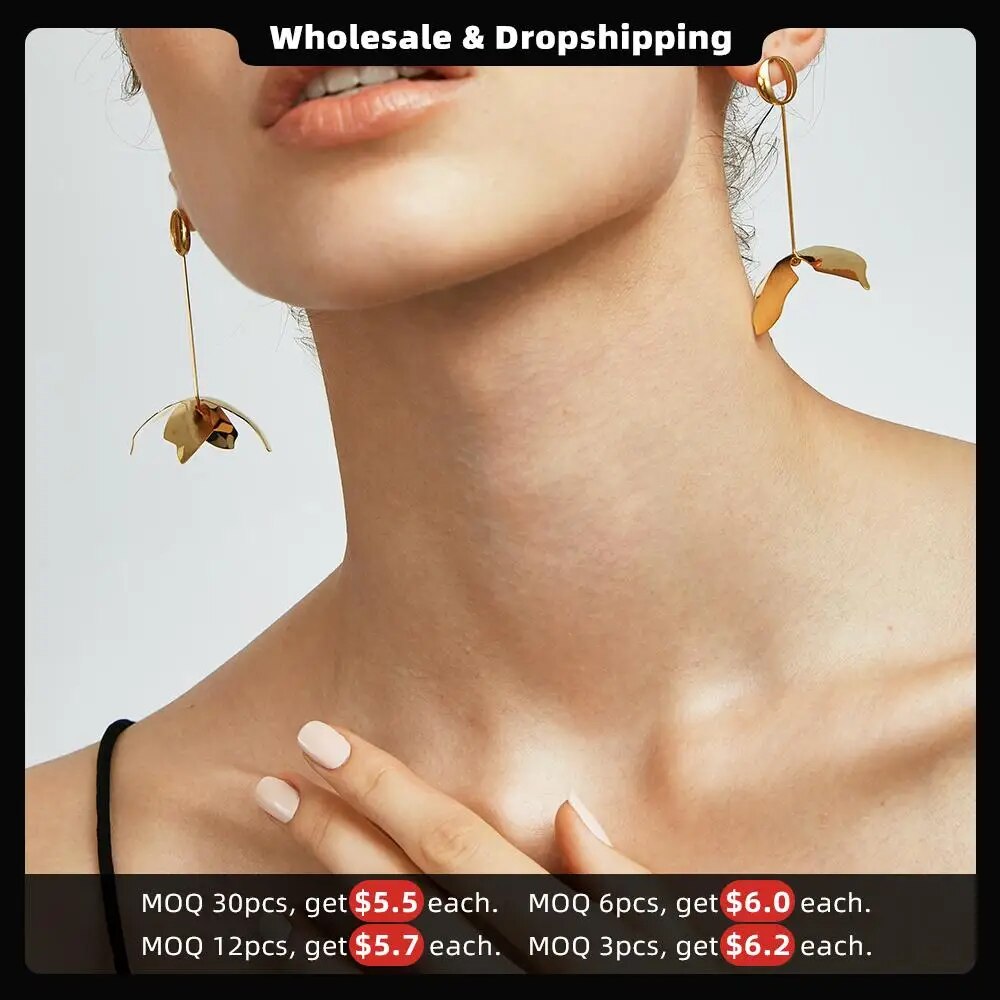 Enfashion Long Large Flower Dangle Earrings Rose Gold color Earings Drop Earrings For Women Long Earring Jewelry brinco