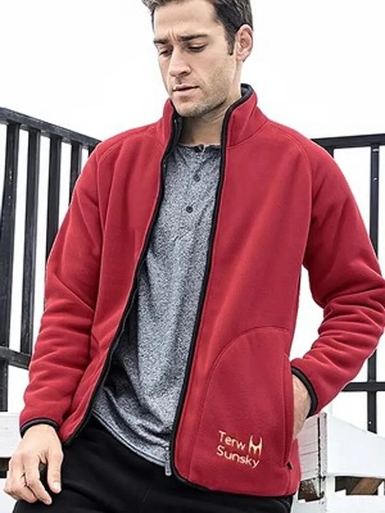 Outdoor cold resistance on both sides polar fleece pullover men's thickening and wool cardigan coat Jackets - KAISERINC