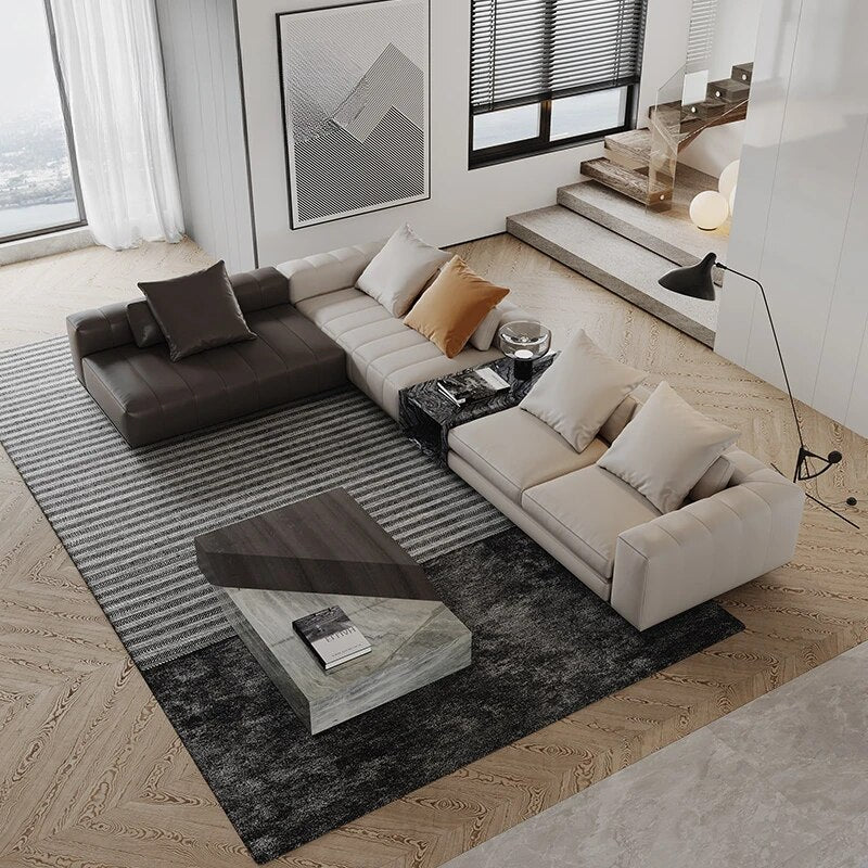Italian luxury high-end villa sofa large piano key sofa leather minimalist down bag living room furniture
