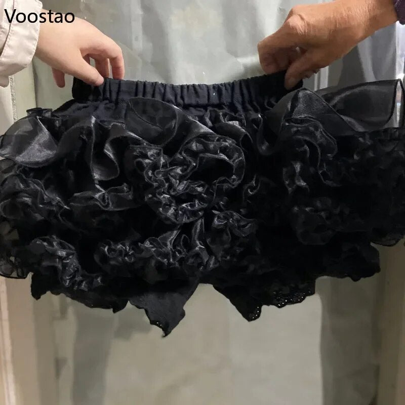 Kawaii Lolita Safety Short Pants Japanese Women Gothic Y2k Mesh Fluffy Shorts Petticoat Underpants Girls Princess JK Bloomers