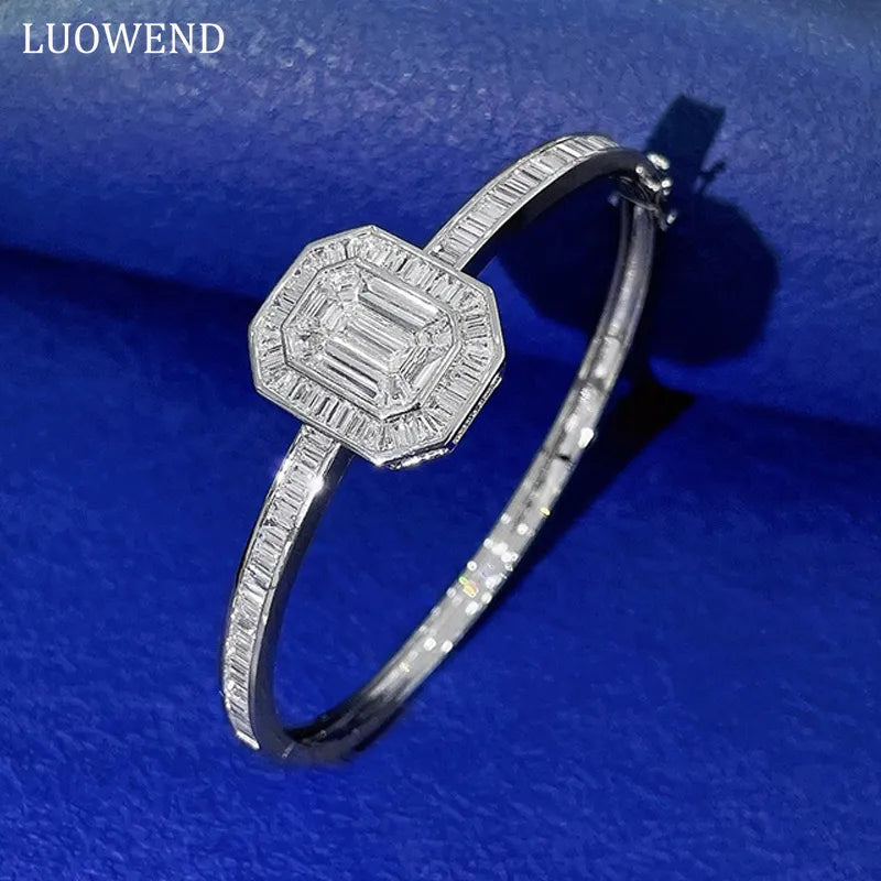 LUOWEND 18K White Gold Bracelet Luxury Geometric Shape Real Natural Diamond Bracelet for Women Senior Banquet Jewelry Customize