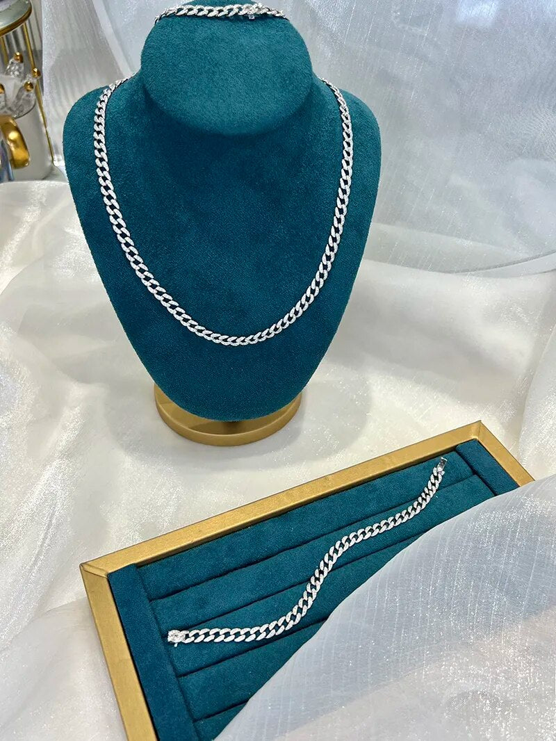 LUOWEND 18K White Gold Necklace Women Real Natural Diamonds 3.41carat Necklace Luxury Bracelet Cuban Design Wedding Jewelry
